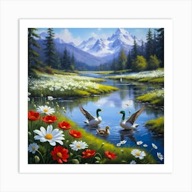 Ducks In The Stream 1 Art Print