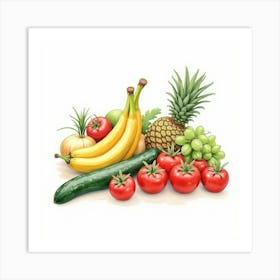 Beautiful Watercolor Composition Of Fresh Produce With An Elegant, Artistic Touch 1 Art Print