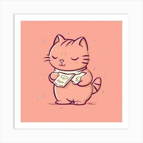 Cat Holding A Note Art Print