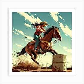 Cowgirl Jumping Barrel Art Print