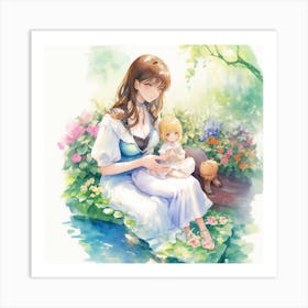 Beautiful Woman Holding Her Baby Girl And 1 Art Print