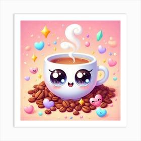 Cute Kawaii Coffee Cup (2) Art Print