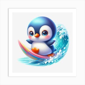 Penguin Surfing Art Print