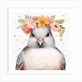 Floral Baby Pigeon Nursery Illustration (59) Art Print