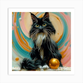 Black Cat With Gold Ball 2 Art Print