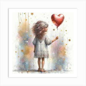 Little Girl With Heart Balloon Art Print