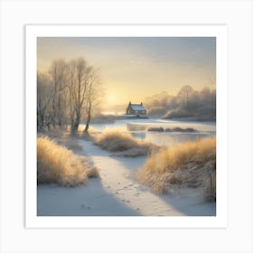 Low Sun across a Frosty Winter Landscape 2 Art Print