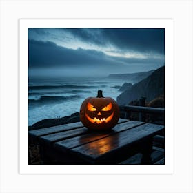 Halloween Pumpkin At The Beach Art Print