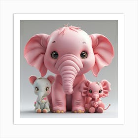 Pink Elephant Babies Art Print