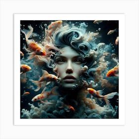 Underwater Girl With Koi Fish Art Print