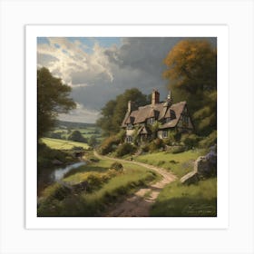 Cottage By The Stream 1 Art Print