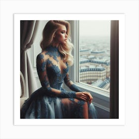 Beautiful Woman In A Blue Dress Art Print