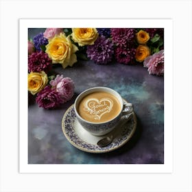 Coffee Cup With Flowers Art Print