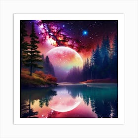 Moon Reflected In A Lake Art Print