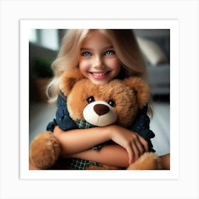 Little Girl Hugging Teddy Bear 1 Art Print