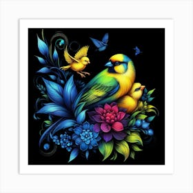 Birds And Flowers 2 Art Print