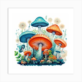 Mushrooms And Dandelions Art Print