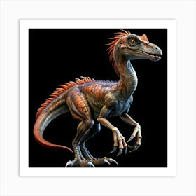 Red And Orange Velociraptor Dinosaur Art Print