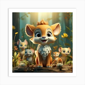 Little Fox And His Friends Art Print