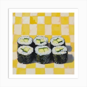 Maki Sushi Yellow Checkerboard 3 Art Print