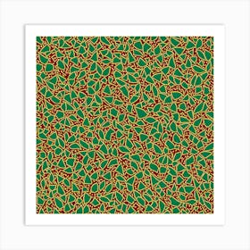 Christmas like pattern, A Pattern Featuring Abstract Geometric Shapes With Edges Rustic Green And Red Colors, Flat Art, 107 Art Print