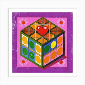 Abstract Colorful Cube With Heart Inside Art Print