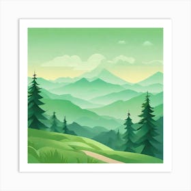 Misty mountains background in green tone 88 Art Print