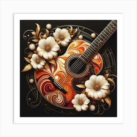 Acoustic Guitar With Flowers 1 Art Print