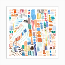 Rainbow Stitches Orange Blue Square Art Print