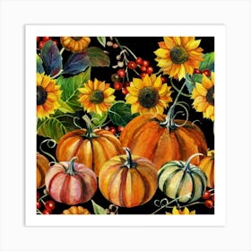 Pumpkins And Sunflowers 2 Art Print