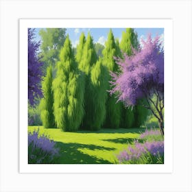 Purple Trees In A Garden Art Print