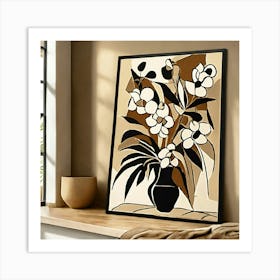 Tableau Pablo Picasso Fleurs Noir Beige Blanc Art Print