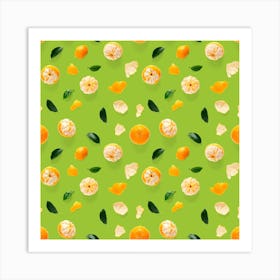 Seamless Pattern With Oranges And Leaves Art Print