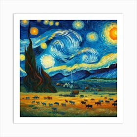 Van Gogh Painted A Starry Night Over The Serengeti Savannah 2 Art Print