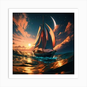 Sailboat At Sunset 1 Art Print