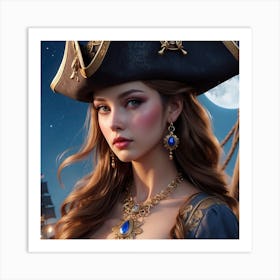Portrait Of A Girl In A Pirate Hat Art Print