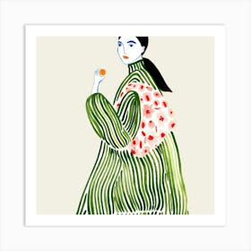 Illustration Of A Woman Holding An Orange Art Print