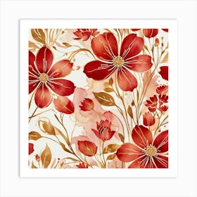 Red Flowers Seamless Pattern Art Print