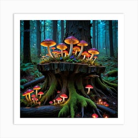 The Stump of Life Mushrooms In The Forest Art Print