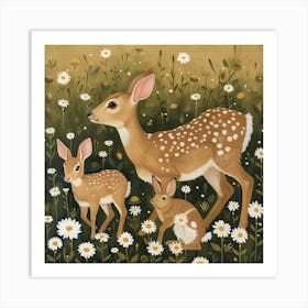 Deer And Bunnies Fairycore Painting 4 Art Print