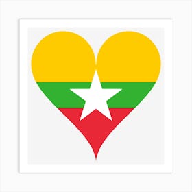 Heart Love Myanmar Burma Asia South East Asia Star Flag Art Print