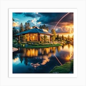 Sunset Over A Pond Art Print