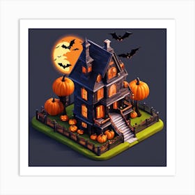 Isometric Halloween House Art Print