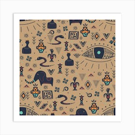 Vintage Tribal Seamless Pattern With Ethnic Motifs Art Print