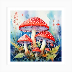 Three Red Mushrooms Art Print