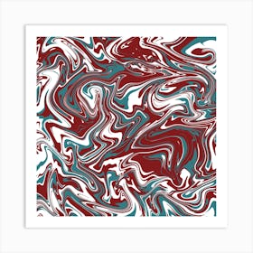 Liquid Contemporary Abstract Red, Teal Blue and White Swirls - Retro Liquid Marble Swirl Lava Lamp Art Print
