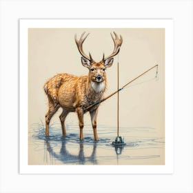 Deer Fishing 2 Art Print