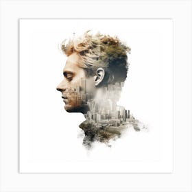 Portrait Of A Man Double Exposure Art Print