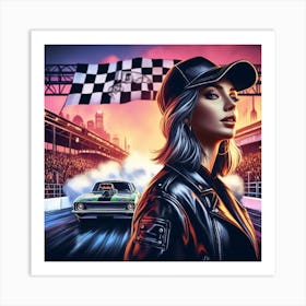 Girl In A Leather Jacket And Hat Art Print