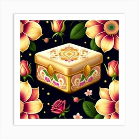 Gold Box With Flowers Art Print